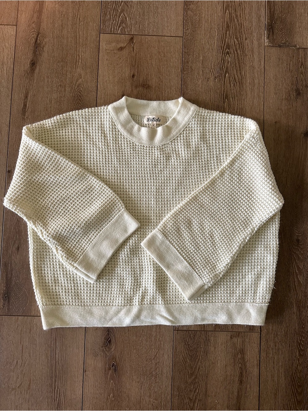 Listicle Cream Waffle Knit Crewneck Sweater